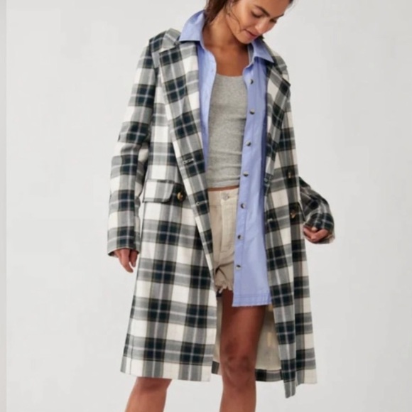 Free  People Freddie Long line double breasted plaid blazer coat - Picture 1 of 13
